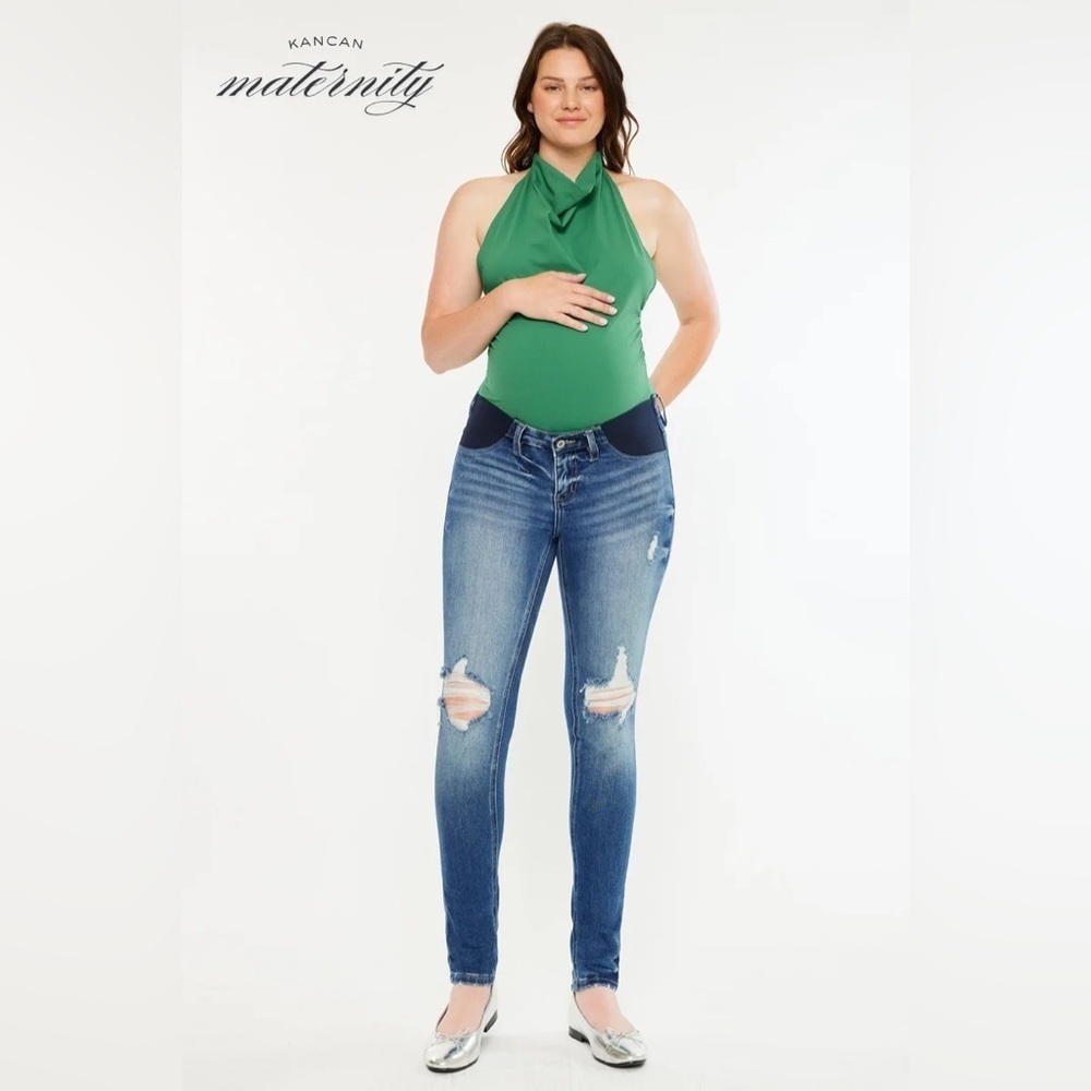 Kancan Jeans Maternity Womens 29 8 Tate Distressed Skinny Low Belly Stretch